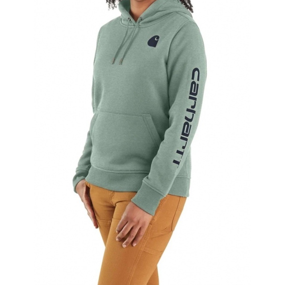 Carhartt Iconic Clarksburg Logo Sweatshirt Hoodie Small Green Relaxed Fit Casual